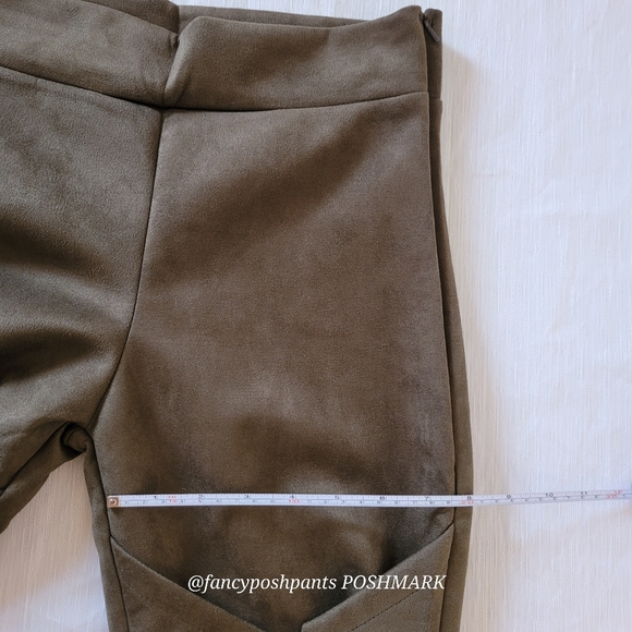 Cotton blend brushed legging pants hidden zipper coset gromet sage green vegan - Picture 11 of 17